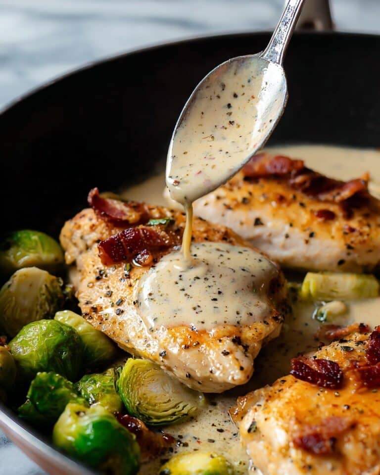 Creamy Chicken and Brussels Skillet with Bacon Recipe