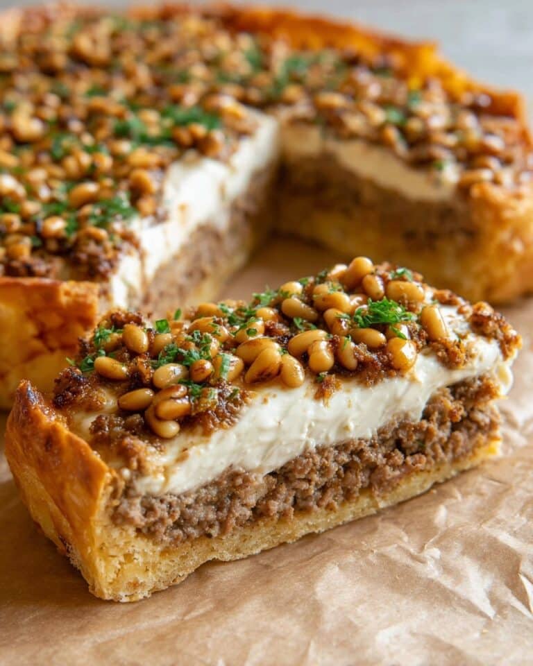 Ground Beef Puff Pastry with Hummus and Pine Nuts Recipe