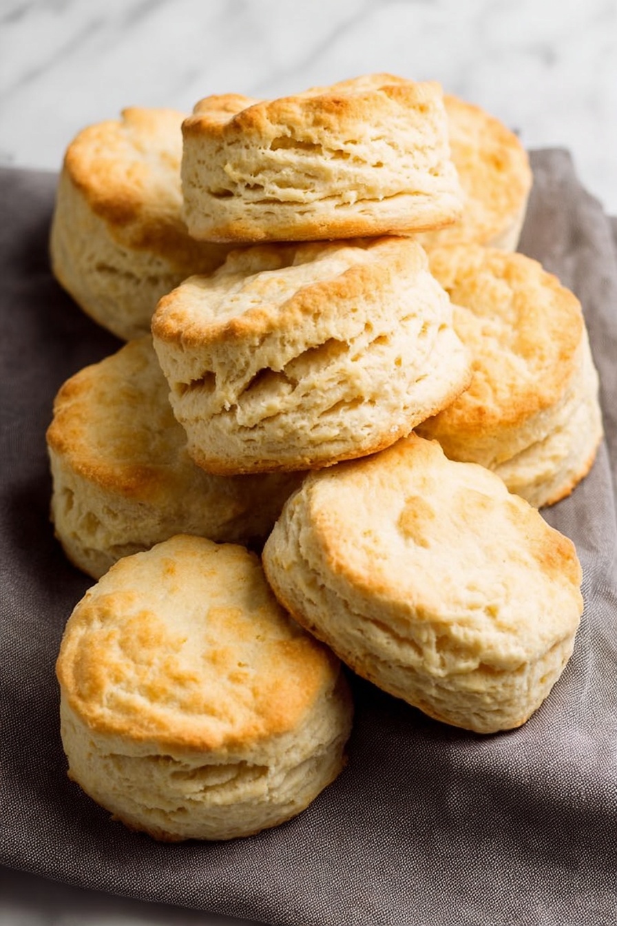Southern-Style Vegan Buttermilk Biscuits, vegan biscuit recipe, flaky vegan biscuits, dairy-free biscuits, plant-based Southern biscuits - The image shows nine golden-brown biscuits arranged on a soft dark gray cloth, with layered round shapes that are slightly rough on the sides and smooth on the top. Each biscuit has about three visible layers with a light crust on top and soft fluffy inside layers that look crumbly and textured. They sit closely together with some biscuits slightly stacked or leaning against each other, showing the uneven but natural shape of baked dough. The background beneath the cloth is a white marbled texture. photo taken with an iphone --ar 2:3 --v 7