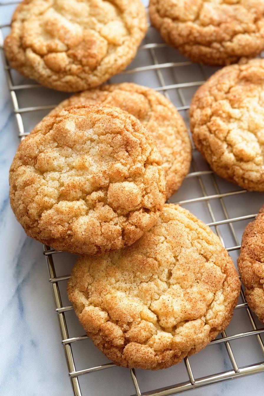 Peanut Butter Oatmeal Cookies, healthy oatmeal cookies, chewy peanut butter cookies, quick oatmeal cookie recipe, homemade peanut butter cookies - Several round cookies with cracked light golden-brown tops rest on a metal cooling rack. The cookies have a slightly uneven texture with some darker golden spots, showing a soft inside and a lightly crisp outside. The cooling rack is placed on a white marbled surface, and the cookies overlap each other slightly. Photo taken with an iphone --ar 2:3 --v 7