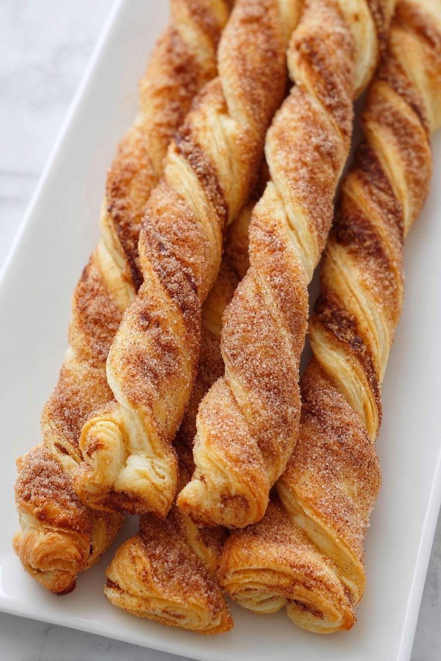 Pumpkin Pie Twists, pumpkin pie twists, fall dessert recipes, easy pumpkin treats, flaky pumpkin twists - Five long twisted breadsticks are lined up side by side on a white marbled surface. Each breadstick is golden brown with a slightly crispy texture, scattered with coarse grains of salt that sparkle slightly. The twists create a visible pattern of ridges and valleys, showing a soft inside peeking through the crust in places. The breadsticks are evenly spaced and uniform in size. photo taken with an iphone --ar 2:3 --v 7