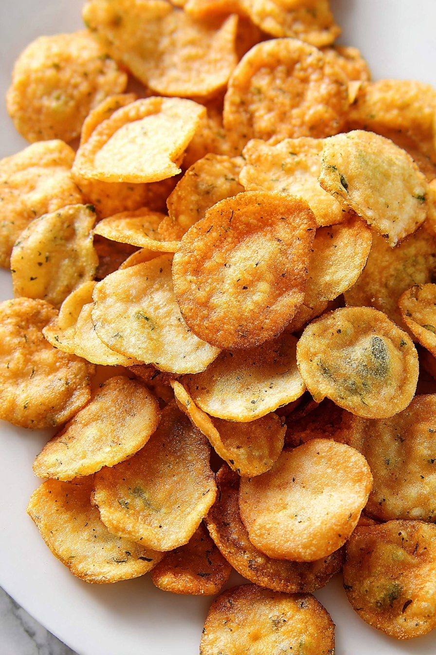 Fried Pickles with Zesty Dipping Sauce, crispy fried pickles, homemade pickle appetizer, easy fried pickle recipe, tangy dipping sauce - A white plate filled with many round, golden brown fried snack pieces that look crispy and slightly uneven in shape and texture, with some darker spots showing they are well cooked. The snacks are piled up high, overlapping and stacked in a casual way. The background shows a white marbled surface with a blurred white bowl in the top right corner, adding depth to the image. The lighting highlights the crispy texture and warm color of the fried pieces, making them look fresh and appetizing photo taken with an iphone --ar 2:3 --v 7