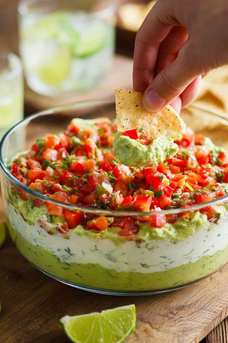 Triple Layer Guacamole Dip with Cotija and Salsa Recipe