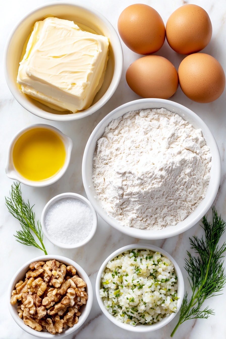 Dill Pickle Cake, Dill Pickle Cake Recipe, Unique Cake Recipes, Savory Sweet Desserts, Pickle Infused Cake - Flat lay of a small mound of softened unsalted butter, a small white ceramic bowl of golden vegetable oil, a neat pile of granulated sugar crystals, four large whole brown eggs with clean shells, a small white ceramic bowl with pale amber vanilla extract, a heap of all-purpose flour, a small white ceramic bowl holding baking powder, a small white ceramic bowl with fine salt, a small white ceramic bowl of garlic powder, a small white ceramic bowl filled with finely chopped dill pickles glistening with moisture, a small white ceramic bowl containing pale green dill pickle juice, a handful of chopped walnuts, and a few sprigs of fresh bright green dill, placed on a clean white marble surface, soft natural light, photo taken with an iPhone, professional food photography style, fresh ingredients, white ceramic bowls, no bottles, no duplicates, no utensils, no packaging --ar 2:3 --v 7 --p m7354615311229779997