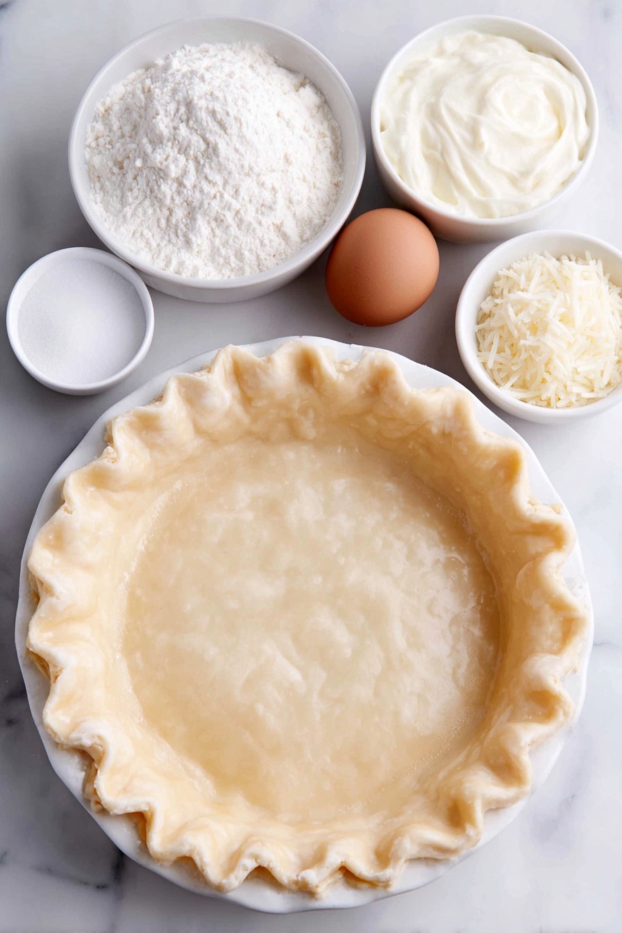 Homemade Coconut Cream Pie, coconut cream pie recipe, tropical dessert, easy coconut pie, homemade pie with coconut - Flat lay of an unbaked flaky pie crust neatly placed in a simple white ceramic pie dish, four whole brown eggs with clean shells arranged in a slight arc, a small white bowl filled with fine white cornstarch, a small white bowl containing thick creamy coconut milk, a small white bowl with smooth half-and-half cream, a small white bowl of granulated white sugar, a small white bowl of fine salt, a small white bowl holding sweetened shredded coconut, a small white bowl with a pat of soft unsalted butter, and another small white bowl with clear vanilla extract liquid, all evenly spaced in perfect symmetry, placed on a clean white marble surface, soft natural light, photo taken with an iPhone, professional food photography style, fresh ingredients, white ceramic bowls, no bottles, no duplicates, no utensils, no packaging --ar 2:3 --v 7 --p m7354615311229779997