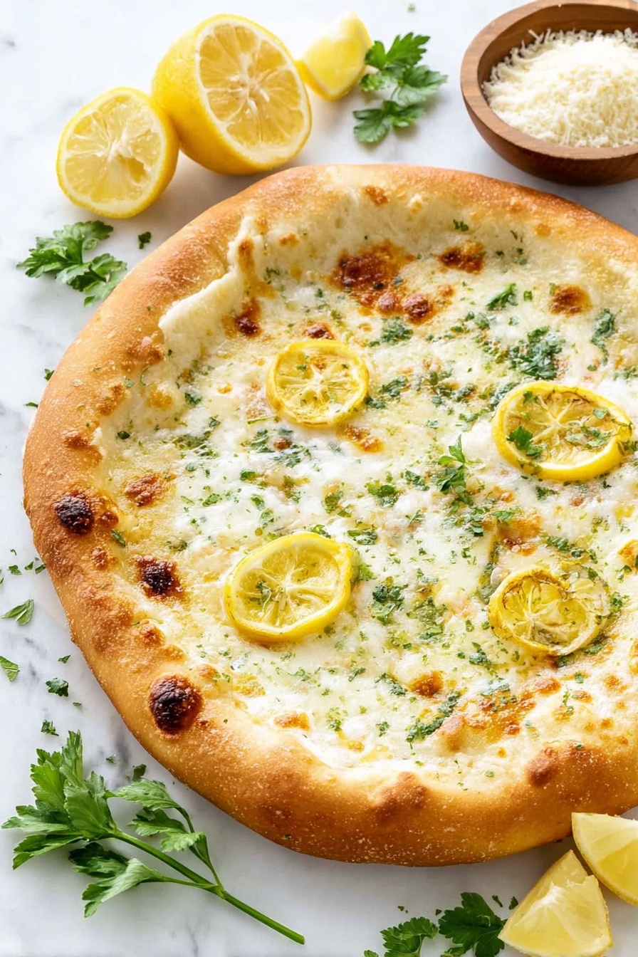 Lemon Mozzarella Pizza, Lemon Mozzarella Pizza recipe, citrus pizza, easy lemon pizza, gourmet cheese pizza - A slice of pizza is shown held by a woman's hand, with a thick golden brown crust that looks crispy on the edges. The pizza has three clear layers: the bottom is a light golden baked crust, the middle is a melted white cheese layer, and the top is decorated with a thin transparent yellow lemon slice, small green herb pieces, and tiny red flakes. In the background, more pizza slices are arranged on a white marbled surface with some green garnish scattered around and a glass of water with ice cubes visible. The whole scene is bright and fresh, capturing the texture of the pizza and the lemon slice well photo taken with an iphone --ar 2:3 --v 7