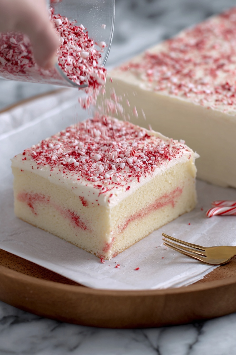 Candy Cane Sheet Cake with Peppermint Buttercream Recipe - Serving Suggestion